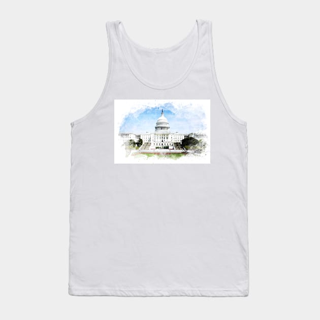 Washington DC Capitol Hill blissful Watercolor Painting Tank Top by Naumovski